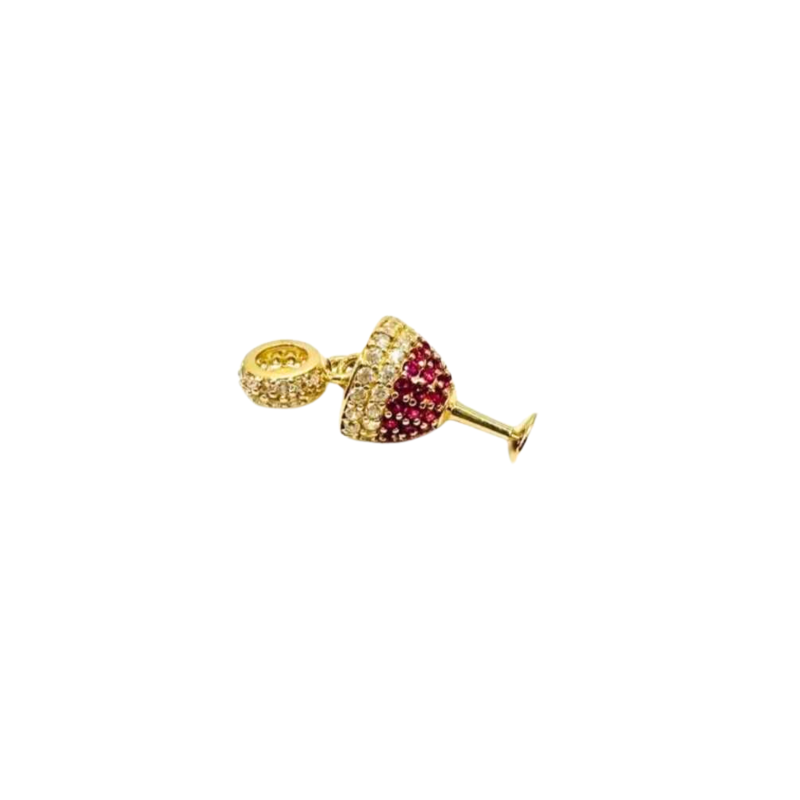 Kenzari Jewellery 14k Gold Wine Glass Charm with Cubic Zirconia -2.15 Grams