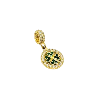 Kenzari Jewellery 14k Gold Four Leaf Clover Charm with Cubic Zirconia - 1.37 Grams