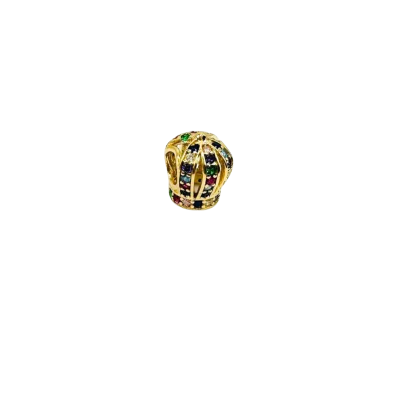 Kenzari Jewellery 14k Gold Crown Charm with Multicolored Gemstones - 1.54 Grams