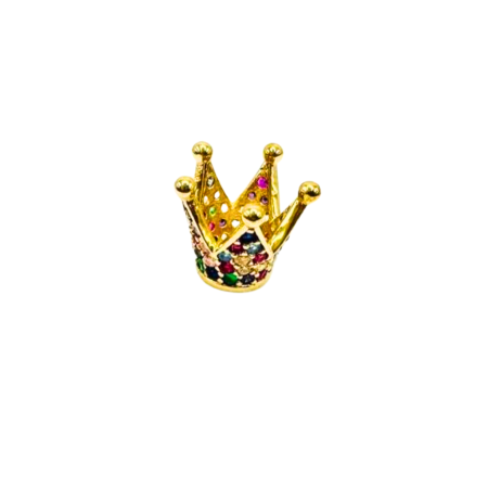 Kenzari Jewellery 14k Gold Crown Charm with Multicolored Gemstones - 1.32 Grams