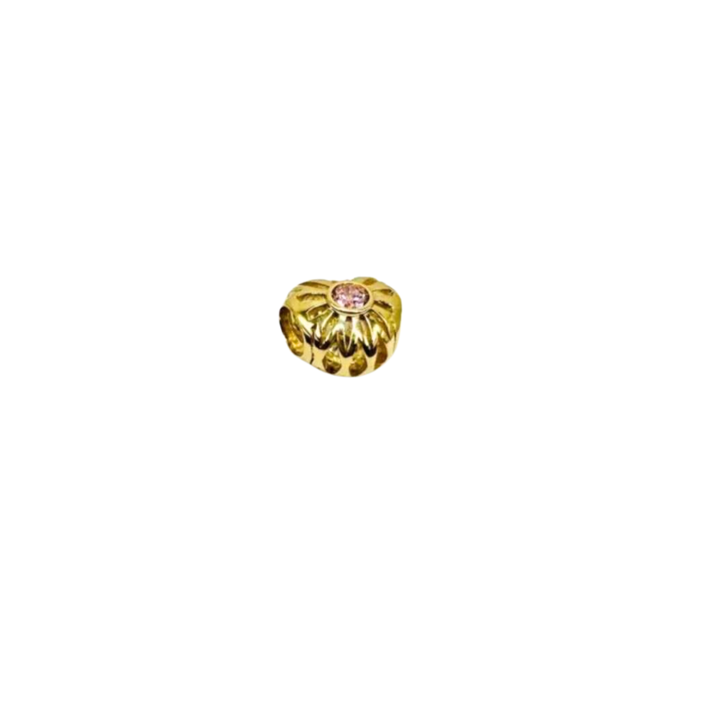 Kenzari Jewellery 14k Gold Heart Charm with Pink Gemstone -1.72 Grams