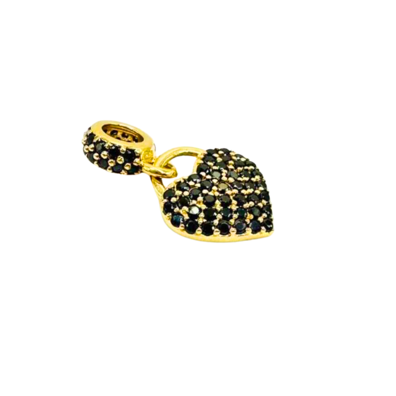 Kenzari Jewellery 14k Gold Heart Charm with Black Sapphires - 1.48 Grams