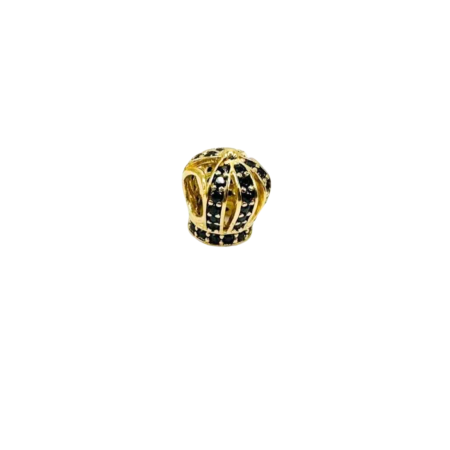 Kenzari Jewellery 14k Gold Crown Charm with Black Sapphires- 1.64 Grams
