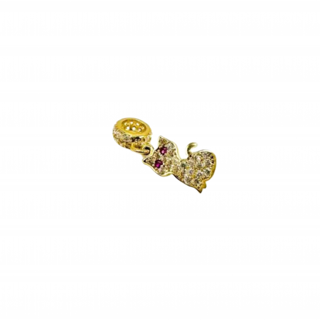 Kenzari Jewellery 14k Gold Cat Charm with Cubic Zirconia - 1.16 Grams