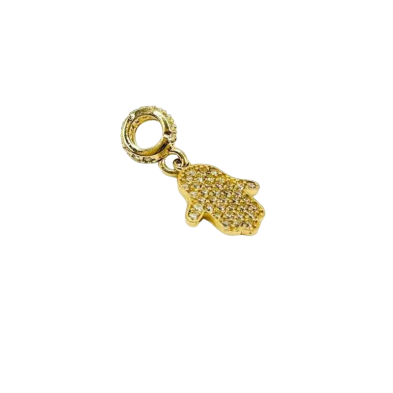 Kenzari Jewellery 14k Gold Hamsa Hand Charm with Cubic Zirconia - 1.43 Grams