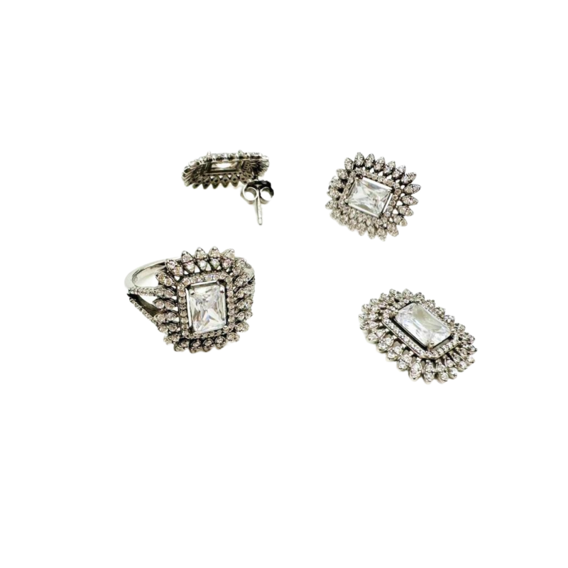 Kenzari Jewellery White Stone Silver Set - 11.56 Grams