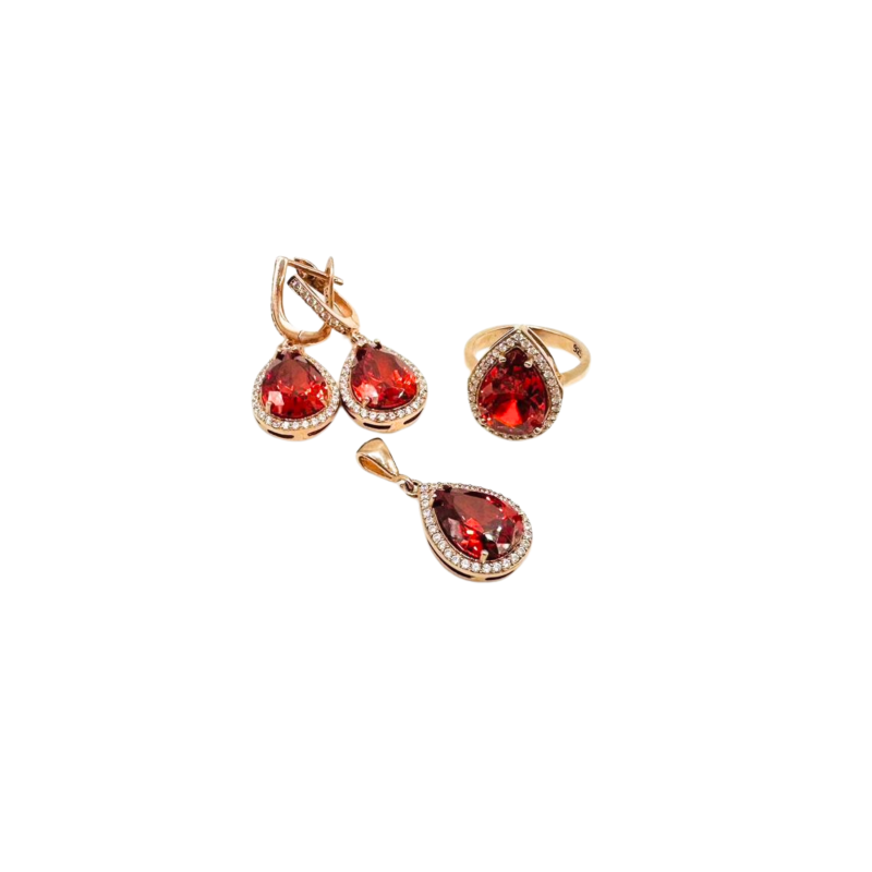 Kenzari Jewellery Red Stone Silver Set - 19.33 Grams