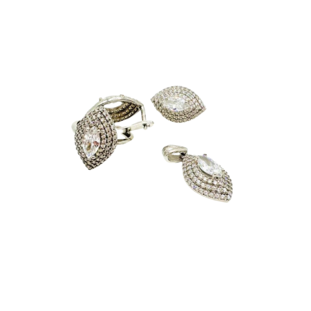 Kenzari Jewellery White Stone Silver Set - 14.35 Grams