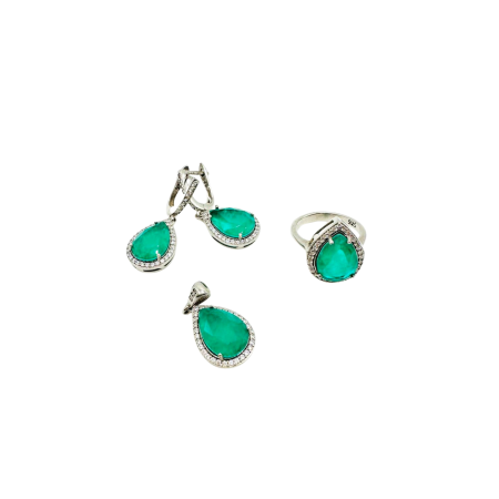 Kenzari Jewellery Silver Set with Green Stone - 15.64 Grams