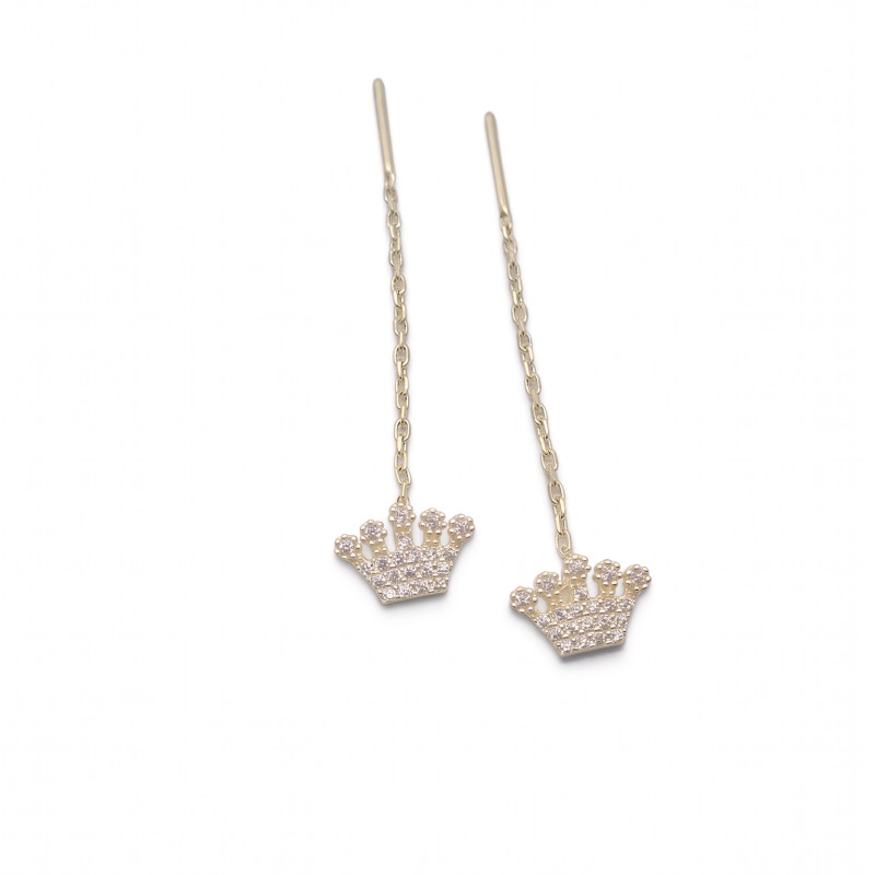 Gold Crown Pave Diamond Threader Earrings