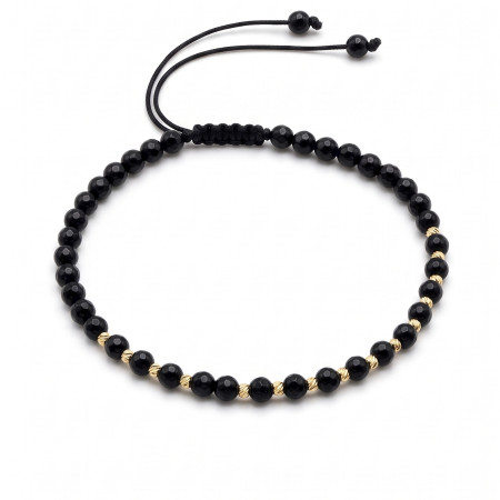 Black Onyx & 14K Gold Beaded Adjustable Macramé Bracelet