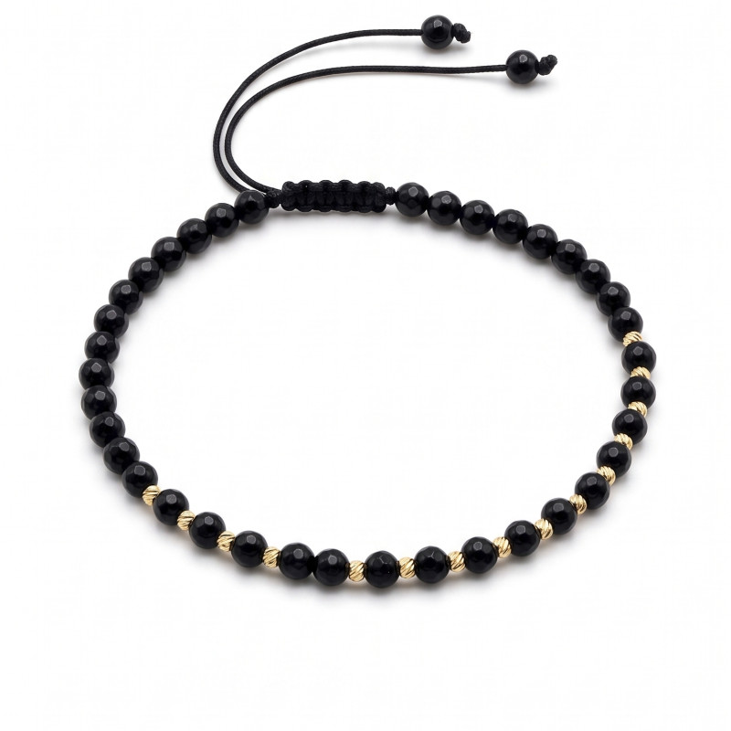 Black Onyx & 14K Gold Beaded Adjustable Macramé Bracelet