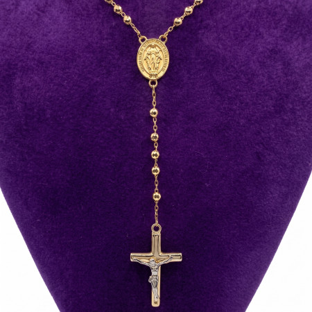 14K Gold Rosary Beads Chain Necklace with Miraculous Medal & Crucifix Cross (6.13g)