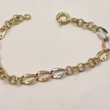 Kenzari Jewellery 14k Tri Colour Link Chain Bracelet for Women - 3.97 Grams