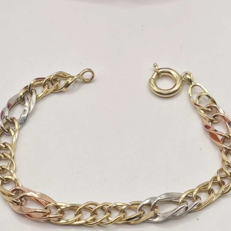 Kenzari Jewellery 14k Tri Colour Link Chain Bracelet for Women - 5.86 Grams