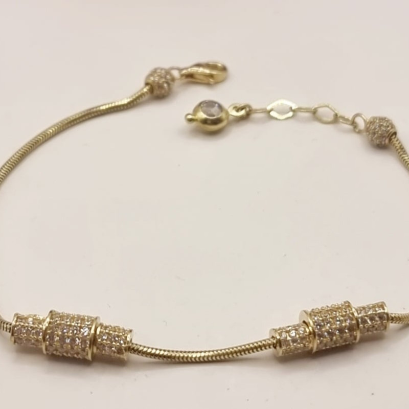 Kenzari Jewellery 14k Gold Chain with Zirconia Beads Bracelet for Women - 5.79 Grams