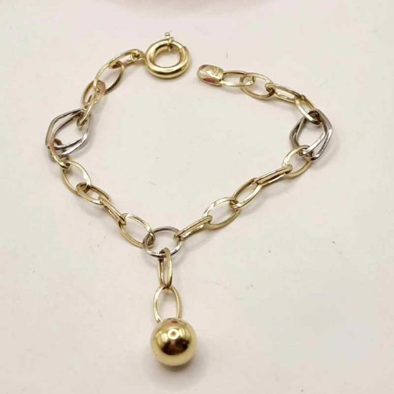 Kenzari Jewellery 14k Gold Link Chain Bracelet with charm for Women -3.94 Grams