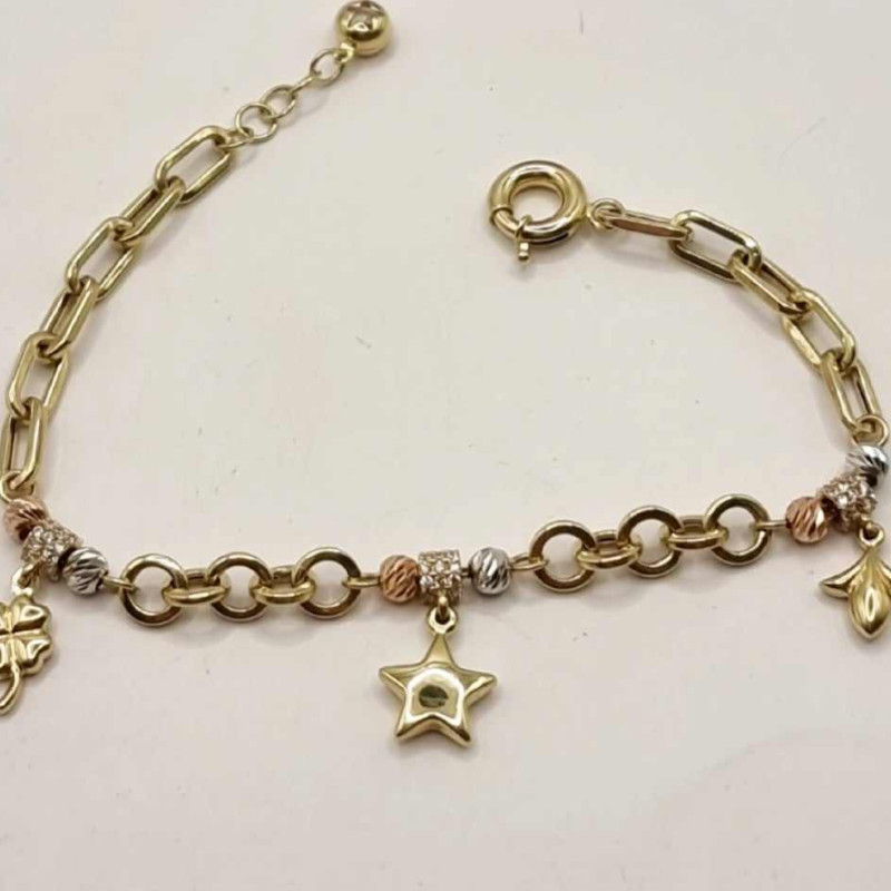 Kenzari Jewellery 14k Gold Link Chain with Charms Bracelet for Women - 6.73 Grams