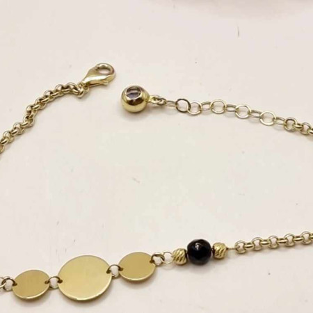 Kenzari Jewellery 14k Gold Link Chain with Black Bead Bracelet for Women - 2.73 Grams