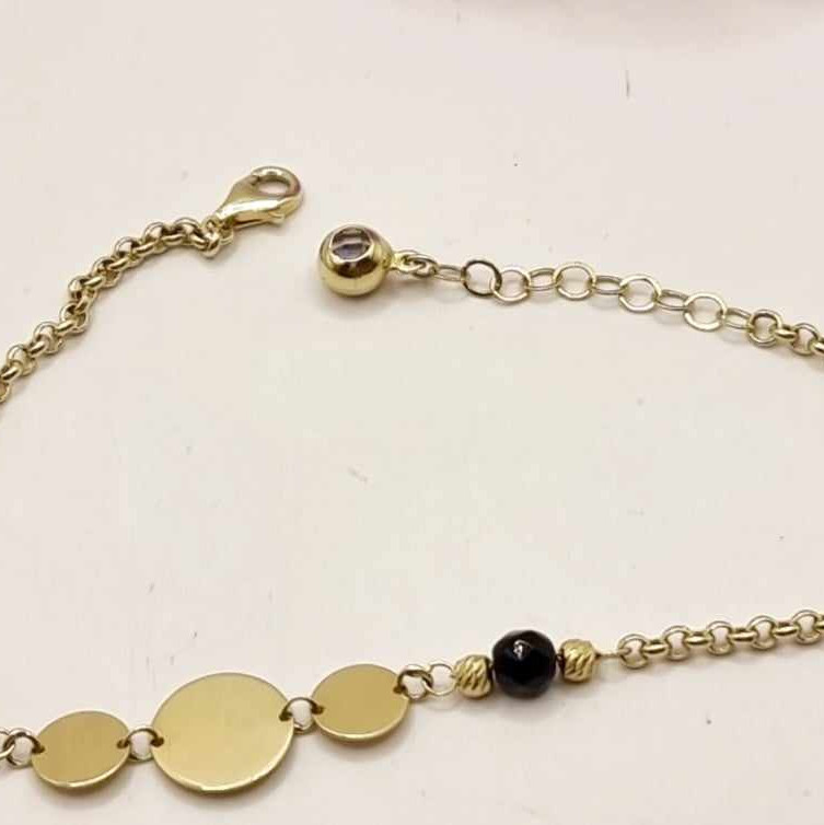 Kenzari Jewellery 14k Gold Link Chain with Black Bead Bracelet for Women - 2.73 Grams Kenzari Jewellery 14k Gold Link Chain with Black Bead Bracelet for Women - 2.73 Grams