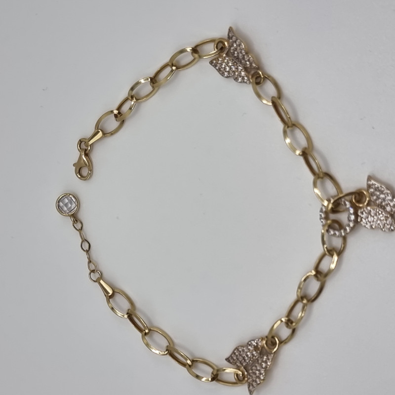 Kenzari Jewellery 14k Gold Link Chain with Zirconia Butterfly Charms Bracelet for Women - 6.10 Grams Kenzari Jewellery 14k Gold Link Chain with Zirconia Butterfly Charms Bracelet for Women - 6.10 Grams