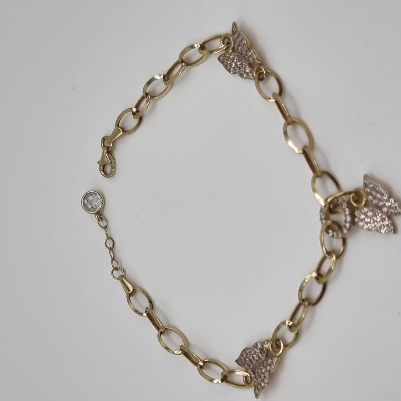 Kenzari Jewellery 14k Gold Link Chain with Zirconia Butterfly Charms Bracelet for Women - 6.10 Grams Kenzari Jewellery 14k Gold Link Chain with Zirconia Butterfly Charms Bracelet for Women - 6.10 Grams