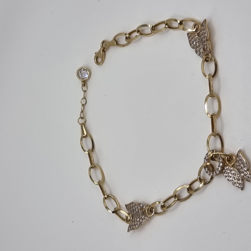 Kenzari Jewellery 14k Gold Link Chain with Zirconia Butterfly Charms Bracelet for Women - 6.10 Grams Kenzari Jewellery 14k Gold Link Chain with Zirconia Butterfly Charms Bracelet for Women - 6.10 Grams