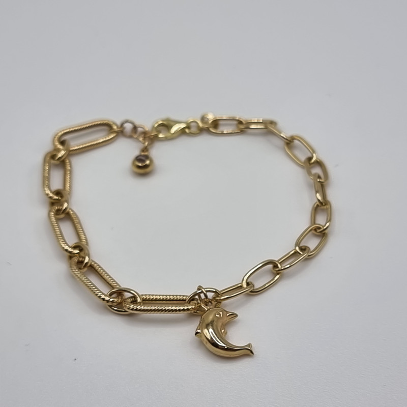 Kenzari Jewellery 14k Gold Link Chain with Dolphin Charm Bracelet for Women - 3.78 Grams