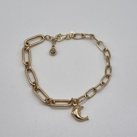 Kenzari Jewellery 14k Gold Link Chain with Dolphin Charm Bracelet for Women - 3.78 Grams