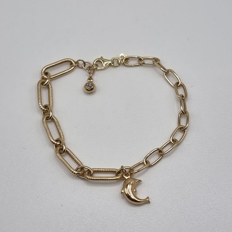 Kenzari Jewellery 14k Gold Link Chain with Dolphin Charm Bracelet for Women - 3.78 Grams