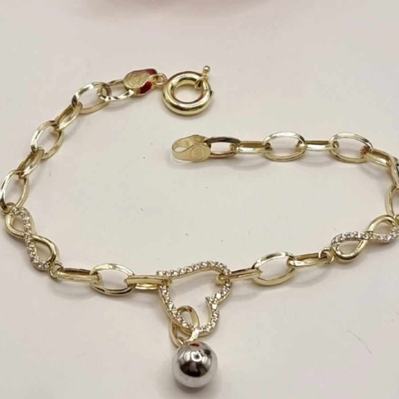 Kenzari Jewellery 14k Gold Chain with Heart and Infinity Accent Bracelet for Women -5.12 Grams