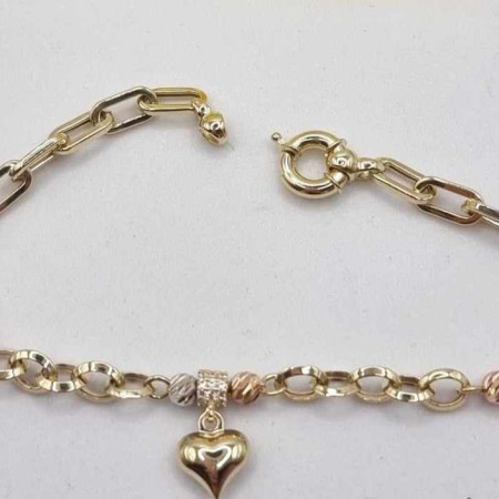 Kenzari Jewellery 14k Gold Rectangle and Round Chain with Charms Bracelet for Women -6.61 Grams