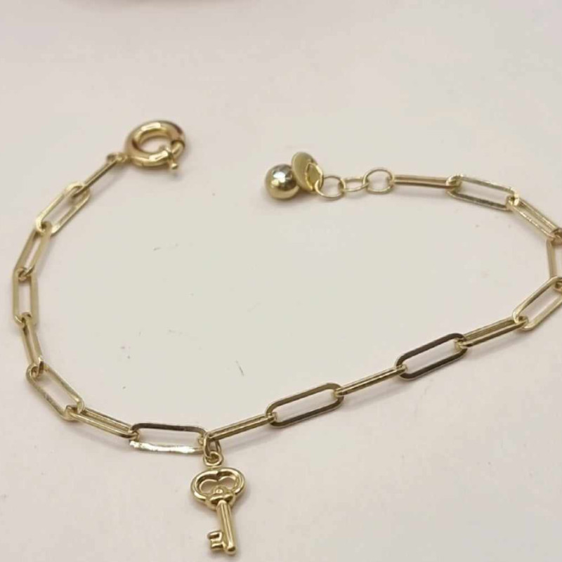 Kenzari Jewellery 14k Gold Link Chain with Key charm Bracelet for Women - 3.27 Grams