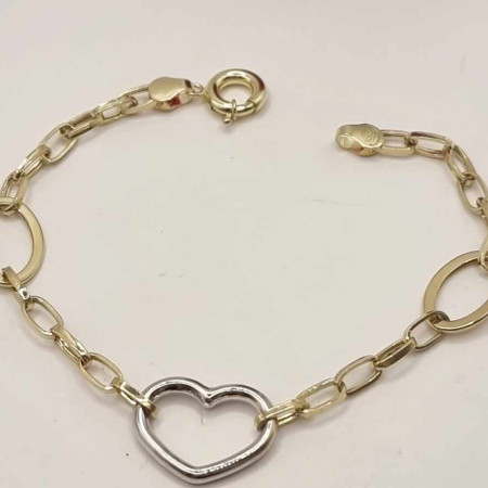 Kenzari Jewellery 14k Gold Link Chain with Heart charm Bracelet for Women - 4.17 Grams