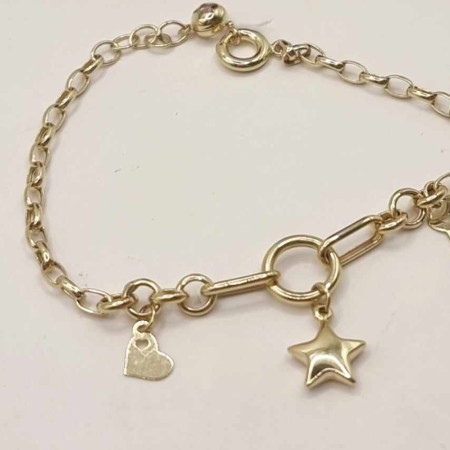 Kenzari Jewellery 14k Gold Link Chain with charms Bracelet for Women - 3.98 Grams