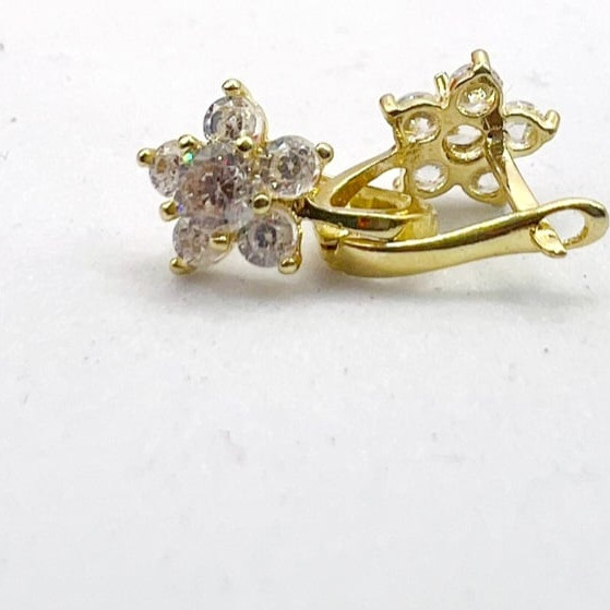 Kenzari Jewellery 14k Gold Hoop White Stone Earring for Kids - 1.04 Grams