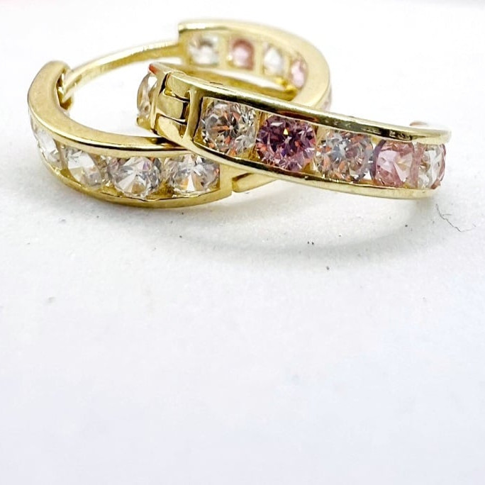 Kenzari Jewellery 14k Gold Hoop Stone Earring for Kids - 1.69 Grams
