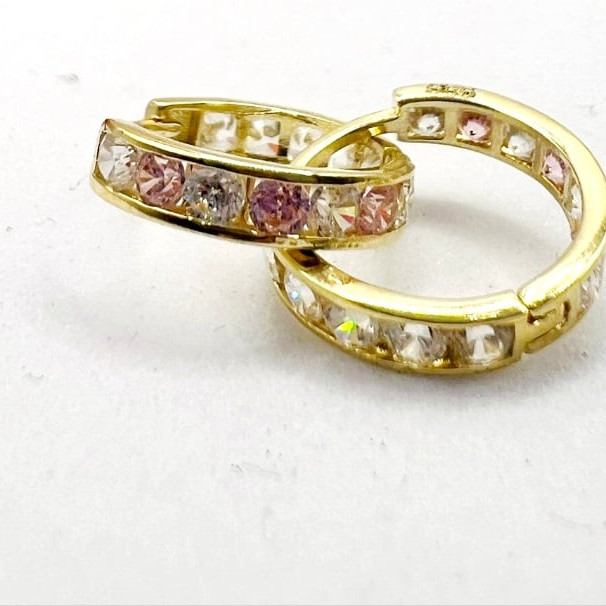 Kenzari Jewellery 14k Gold Hoop Stone Earring for Kids - 1.70 Grams