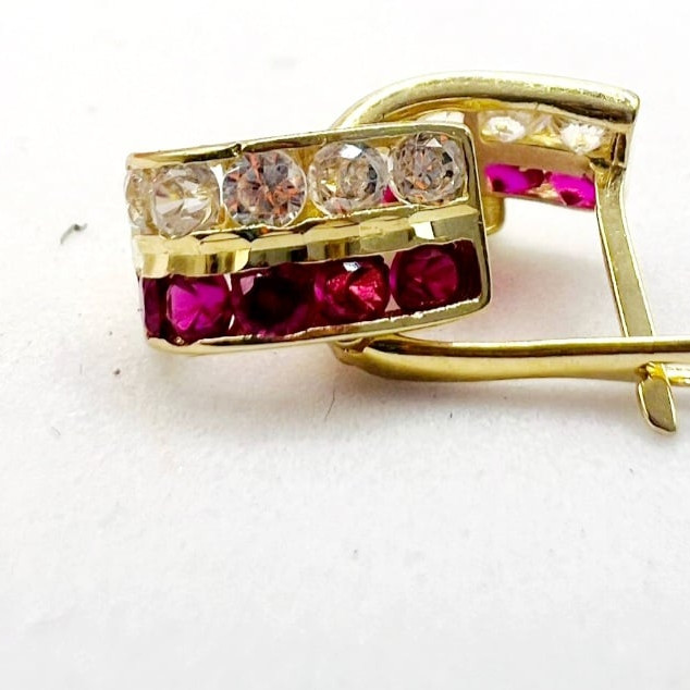 Kenzari Jewellery 14k Gold Hoop Pink and White Stone Earring for Kids - 1.51 Grams