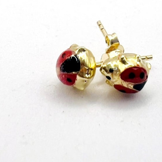 Kenzari Jewellery 14k Gold Ladybug Push Back Earring for Kids - 1.48 Grams
