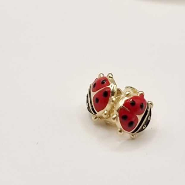 Kenzari Jewellery 14k Gold Hoop Ladybug Earring for Kids - 1.53 Grams