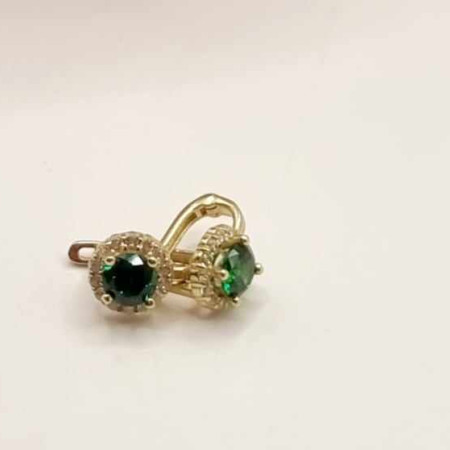 Kenzari Jewellery 14k Gold Hoop Green Stone Earring for Kids - 2.18 Grams