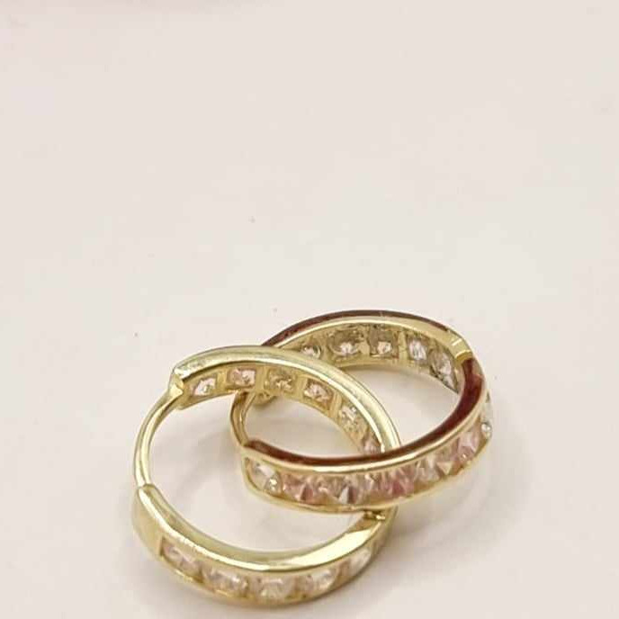 Kenzari Jewellery 14k Gold Hoop White Stone Earring for Kids - 1.69 Grams