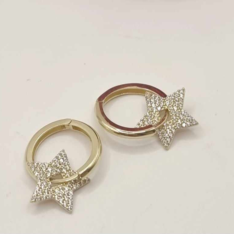 Kenzari Jewellery 14k Gold Hoop Star Charm Earring for Kids - 4.47 Grams