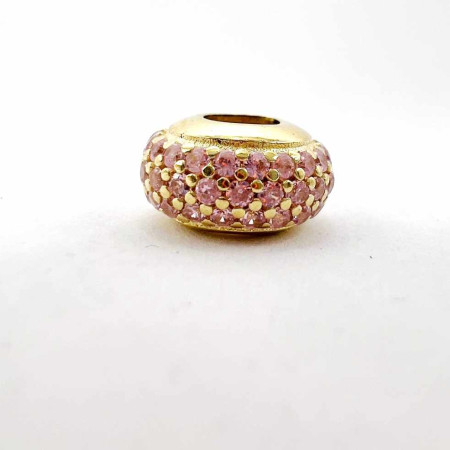 Kenzari Jewellery 14k Gold Cylinder Charm with Pink Sapphires - 1.60 Grams
