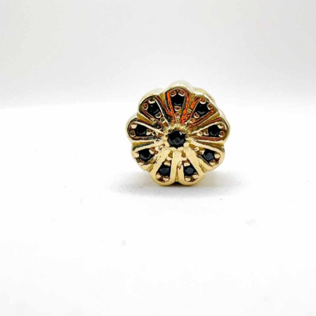 Kenzari Jewellery 14k Gold Flower Charm with Black Sapphires - 1.93 Grams