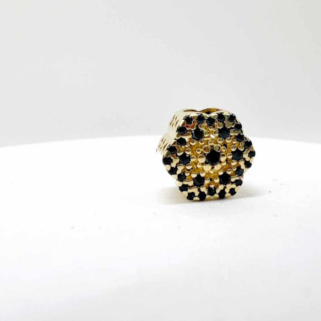 Kenzari Jewellery 14k Gold Flower Charm with Black Sapphires - 1.72 Grams