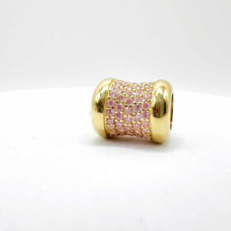 Kenzari Jewellery 14k Gold Cylinder Charm with Pink Sapphires - 2.04 Grams