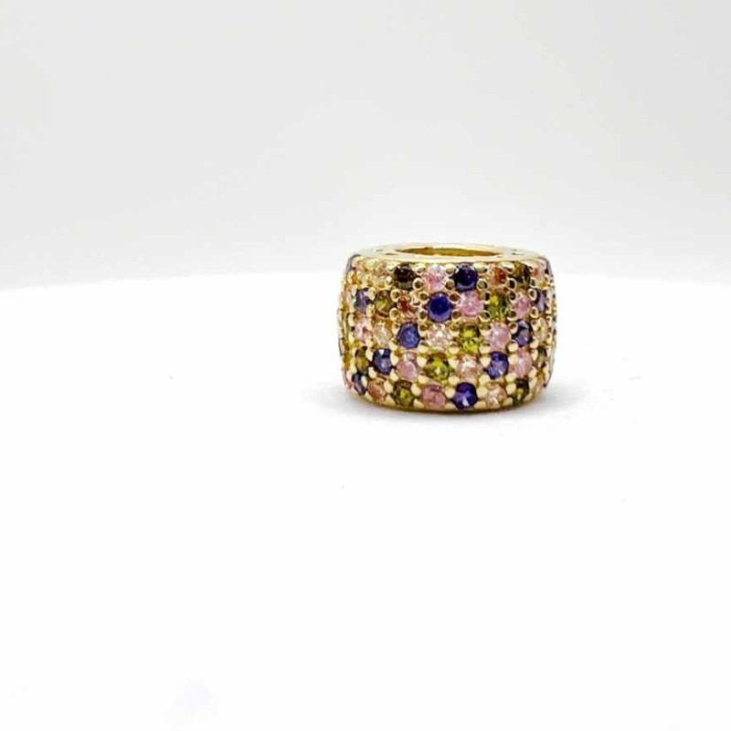 Kenzari Jewellery 14k Gold Cylinder Charm with Multicolored Gemstones - 1.28 Grams