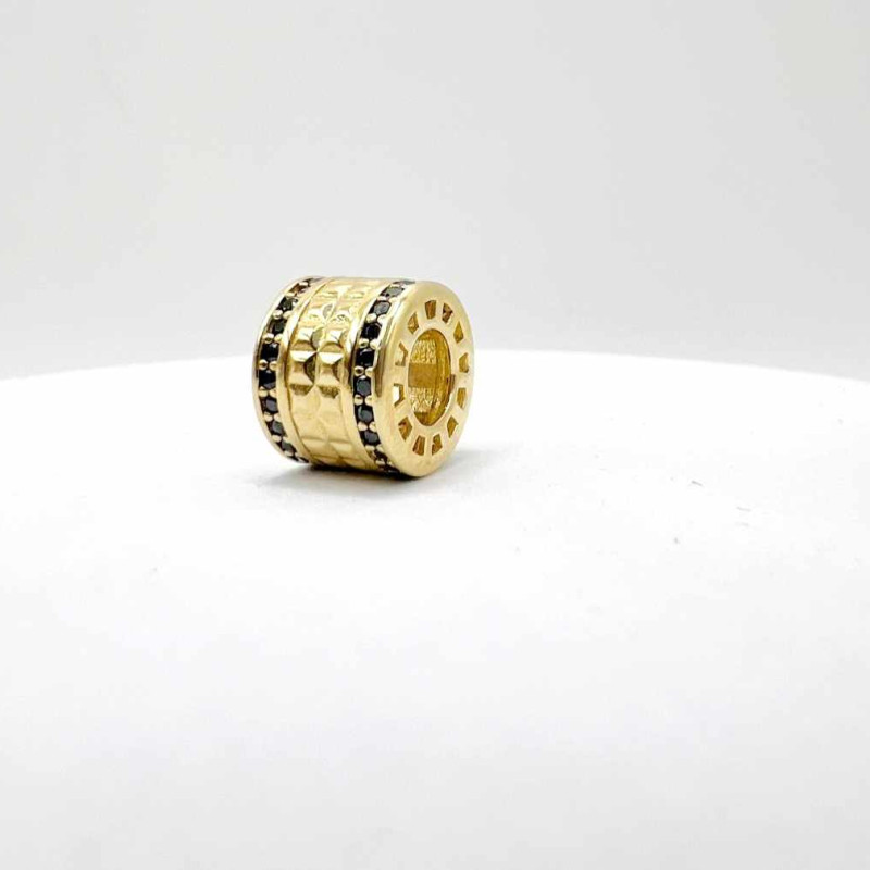 Kenzari Jewellery 14k Gold Cylinder Charm with Black Sapphires  - 1.75 Grams